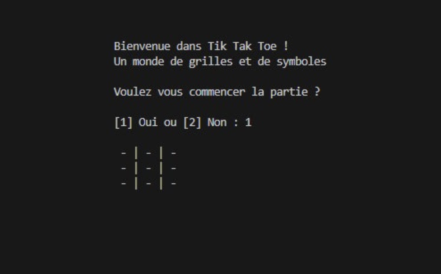 photo du jeu tik tak toe dans le terminal